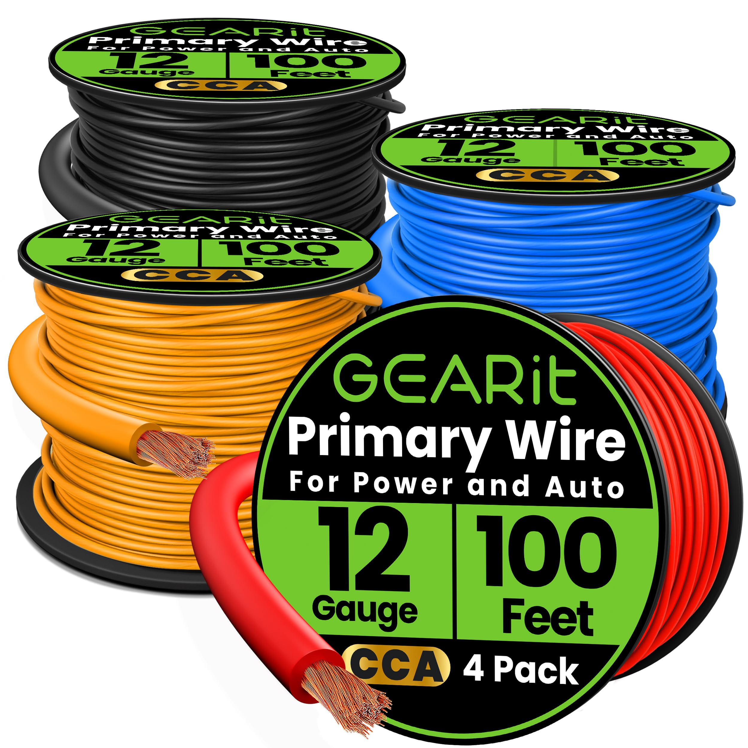 Wire Gearit Calibre 12 (30 M Cada Uno  Negro  Rojo  Azul Y Amarillo) Cca - Venta Internacional.