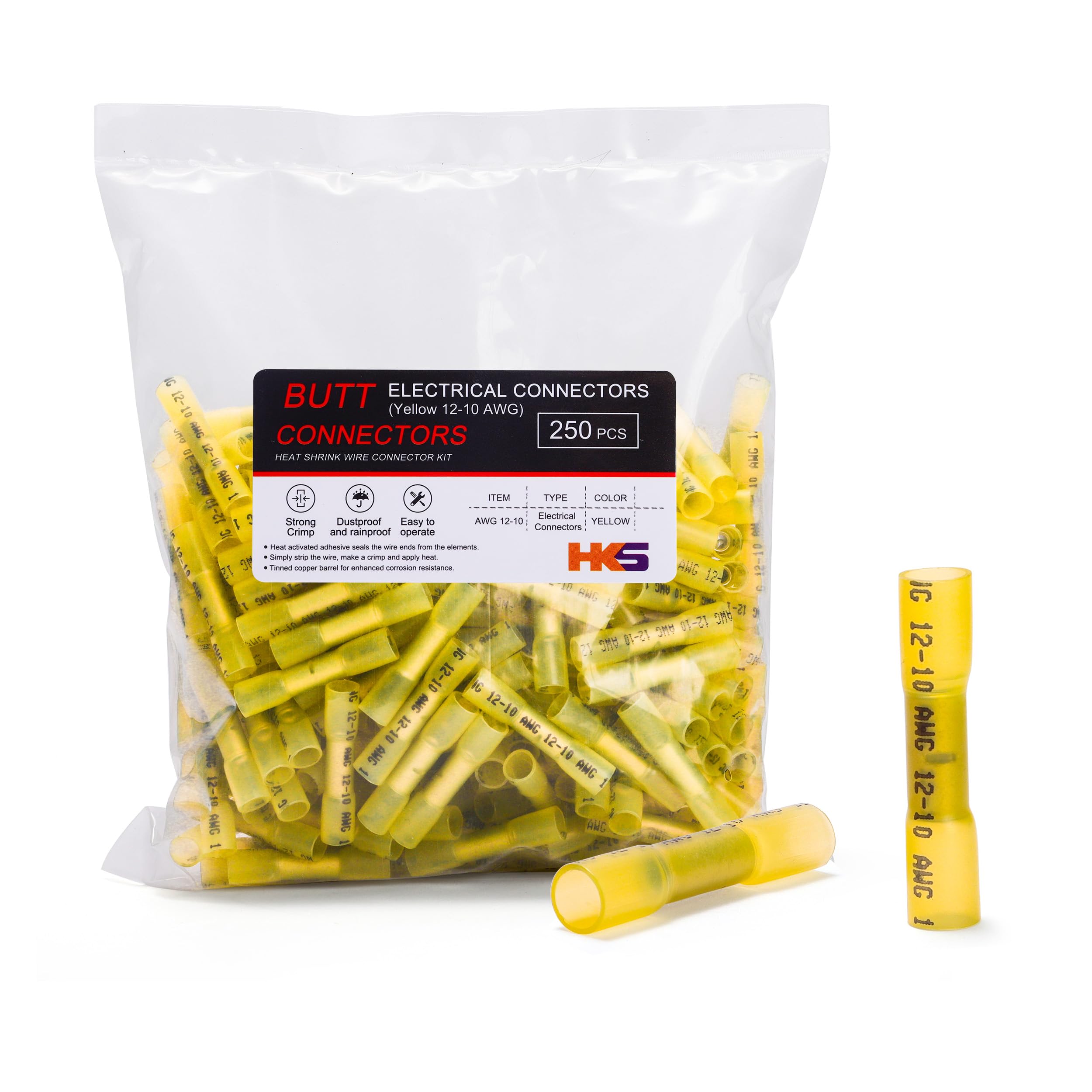 Conector A Tope Termorretráctil Hks 250 Amarillo 12-10 Awg 250 Piezas - Venta Internacional.