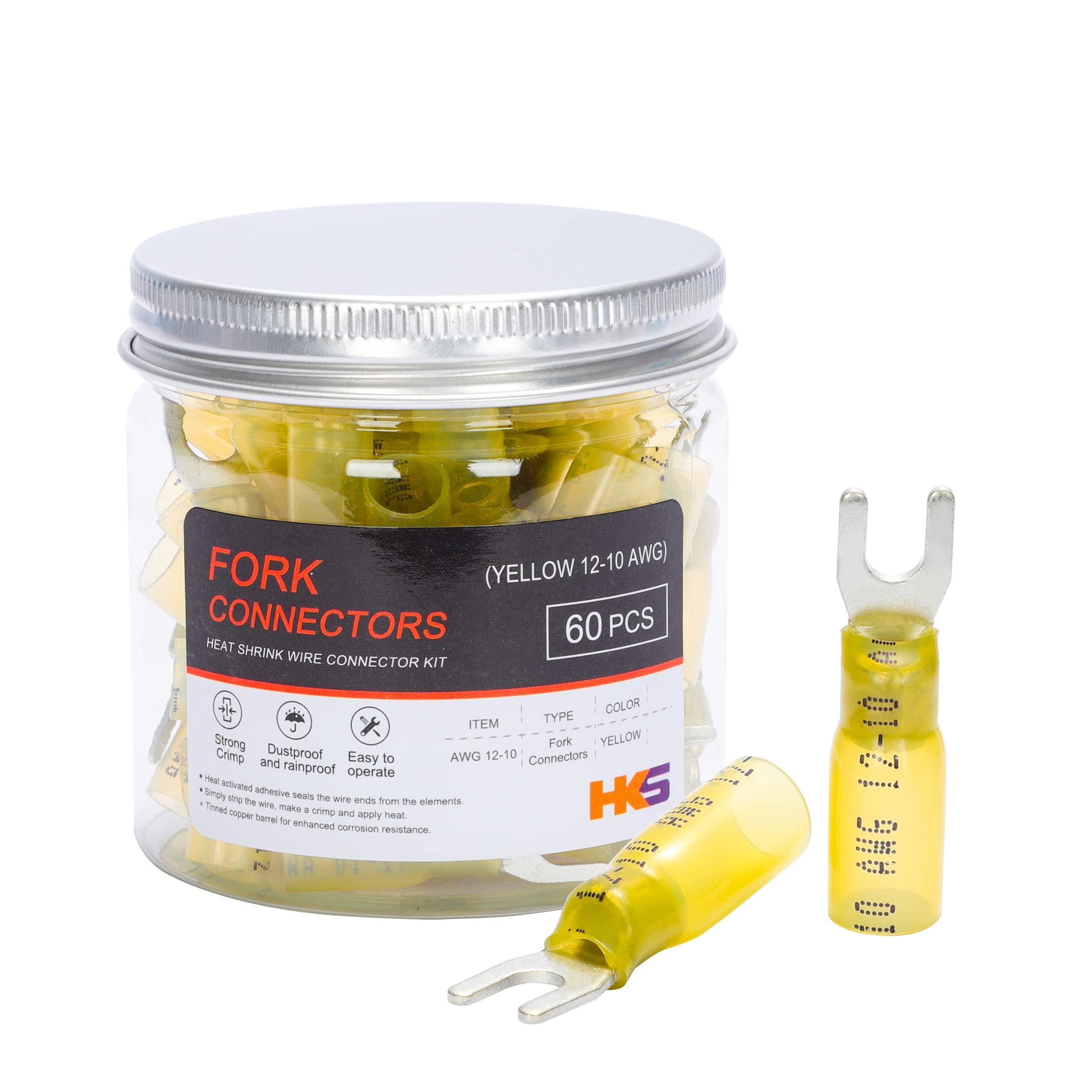 Kit De Conectores De Horquilla Hks #10  Color Amarillo  Calibre 12-10  60 Unidades - Venta Internacional.