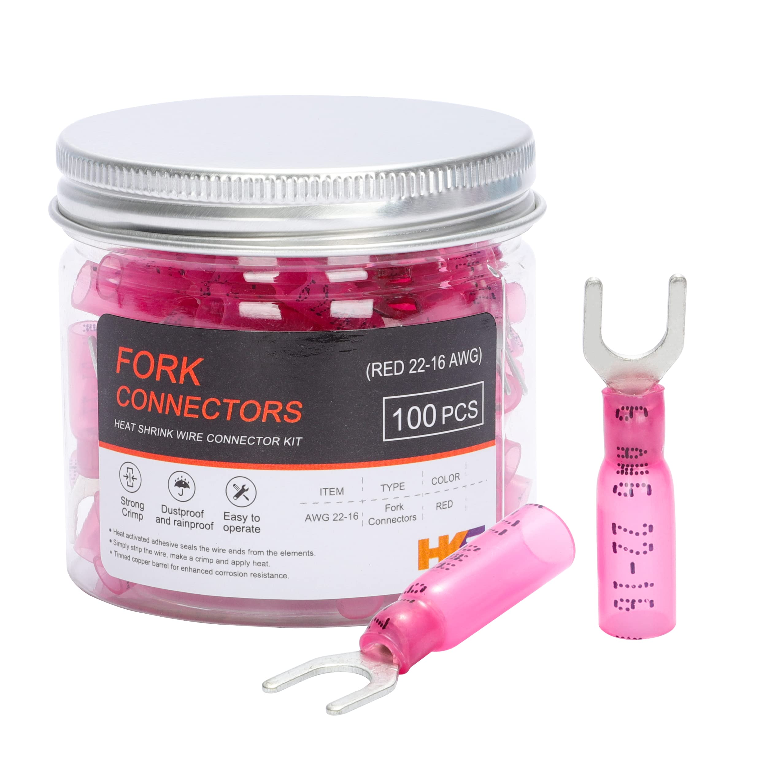 Kit De Conectores De Horquilla Hks  100 Piezas #10  Rojos  Calibre 22-16  Termorretráctiles - Venta Internacional.