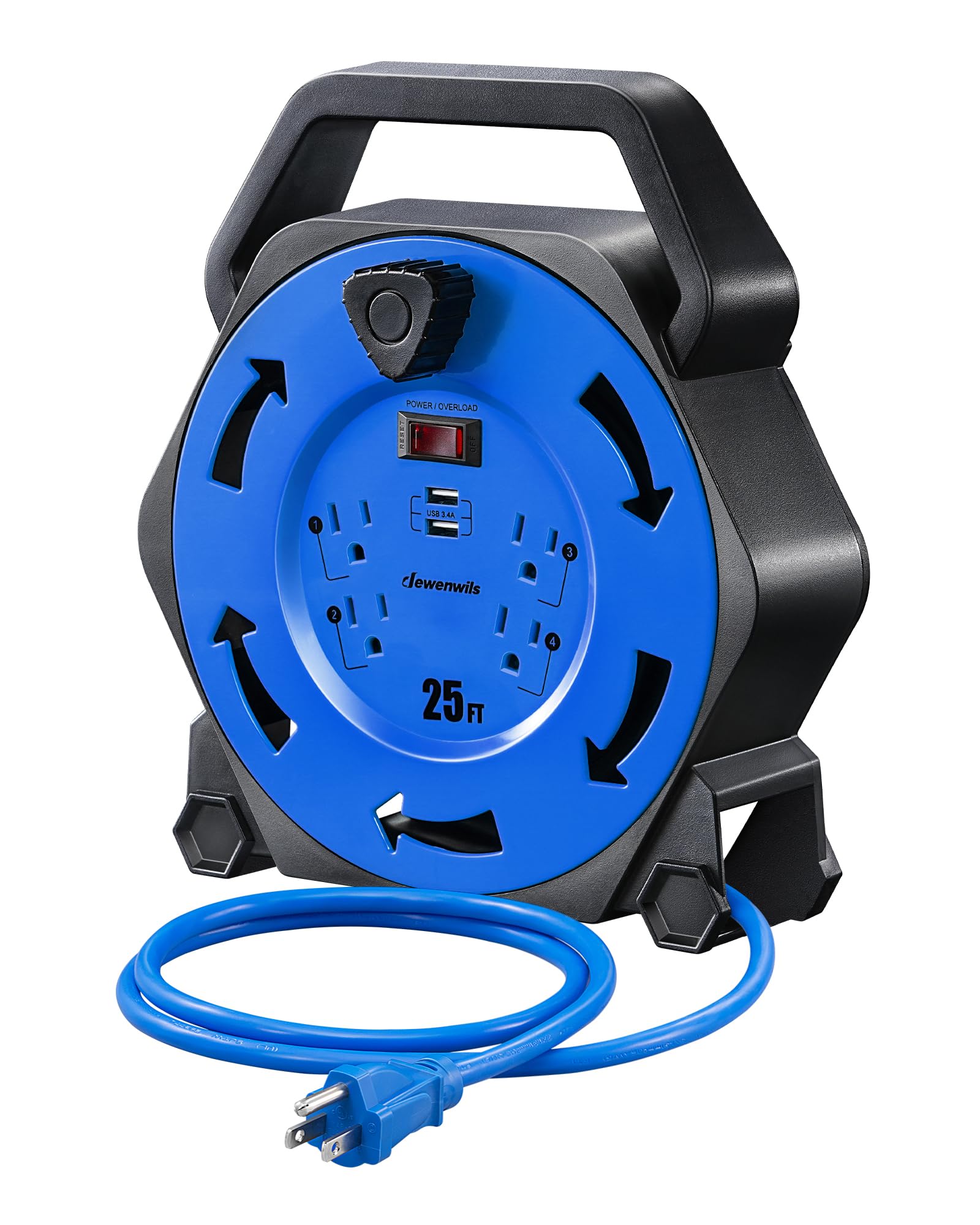 Bobina De Cable Dewenwils Con 4 Tomas De Corriente  2 Puertos Usb De 3 4 A - Venta Internacional.