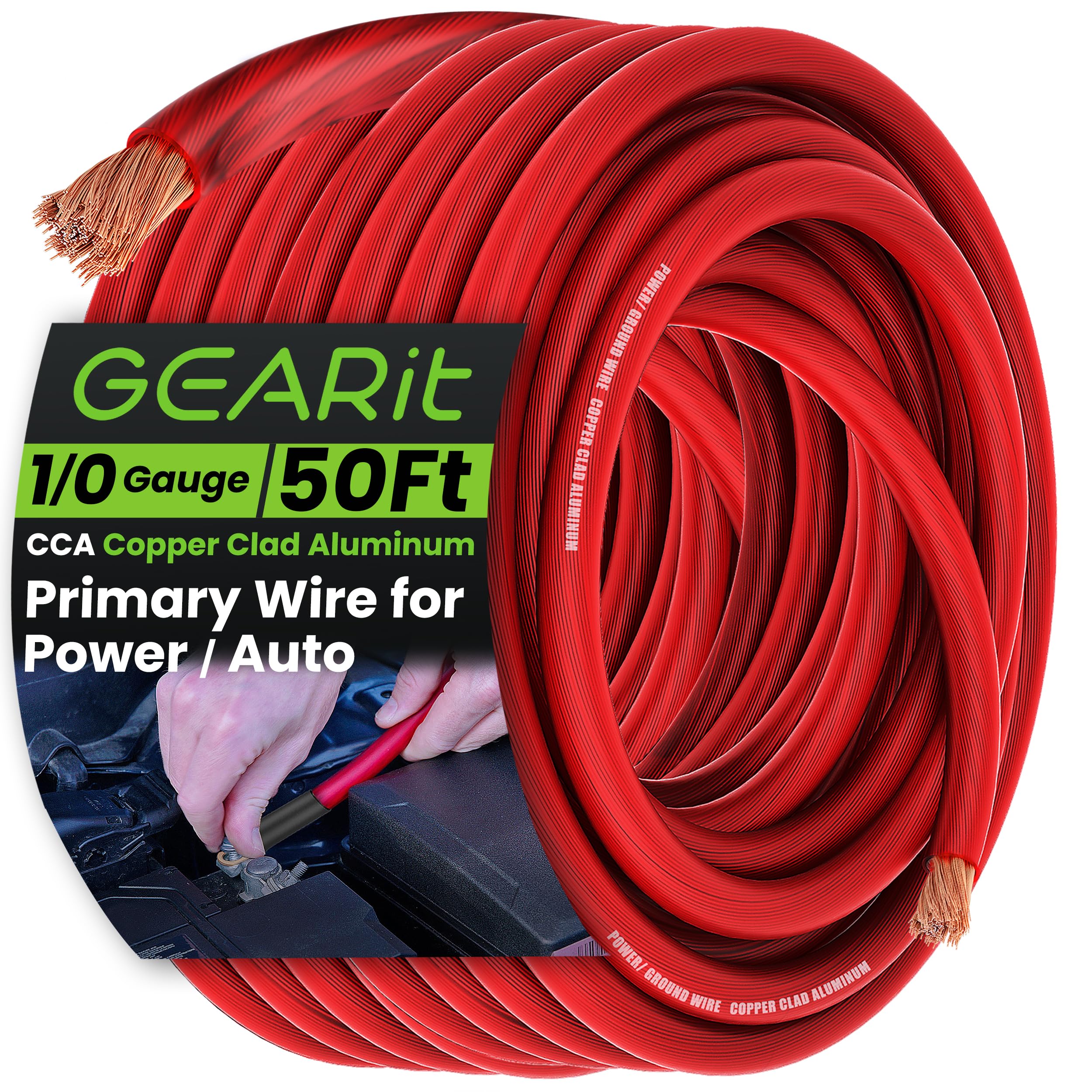 Wire Gearit Calibre 1/0 (15 M)  Aluminio Rojo Translúcido Revestido De Cobre - Venta Internacional.