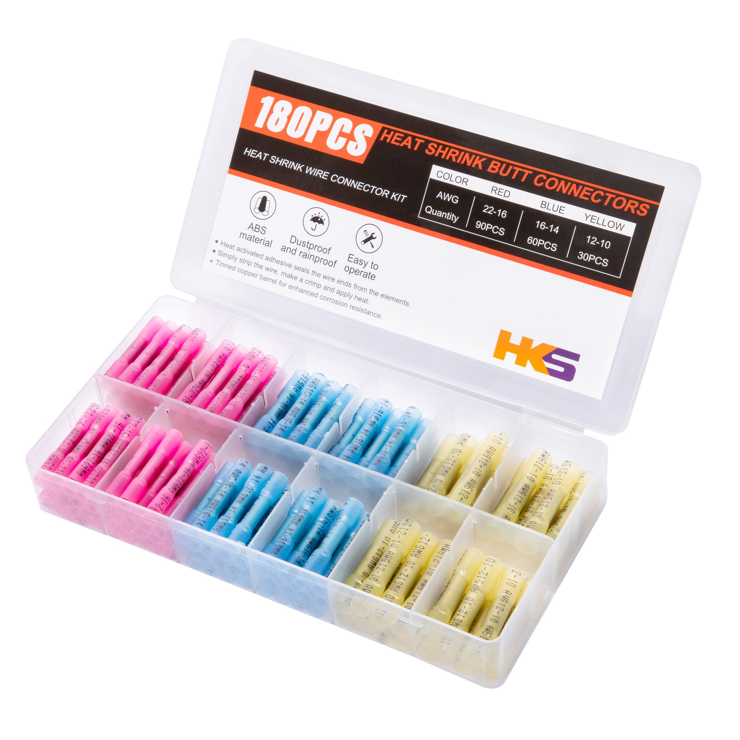 Kit De Conectores A Tope Termorretráctiles Hks 180 Piezas 22-10 Awg - Venta Internacional.