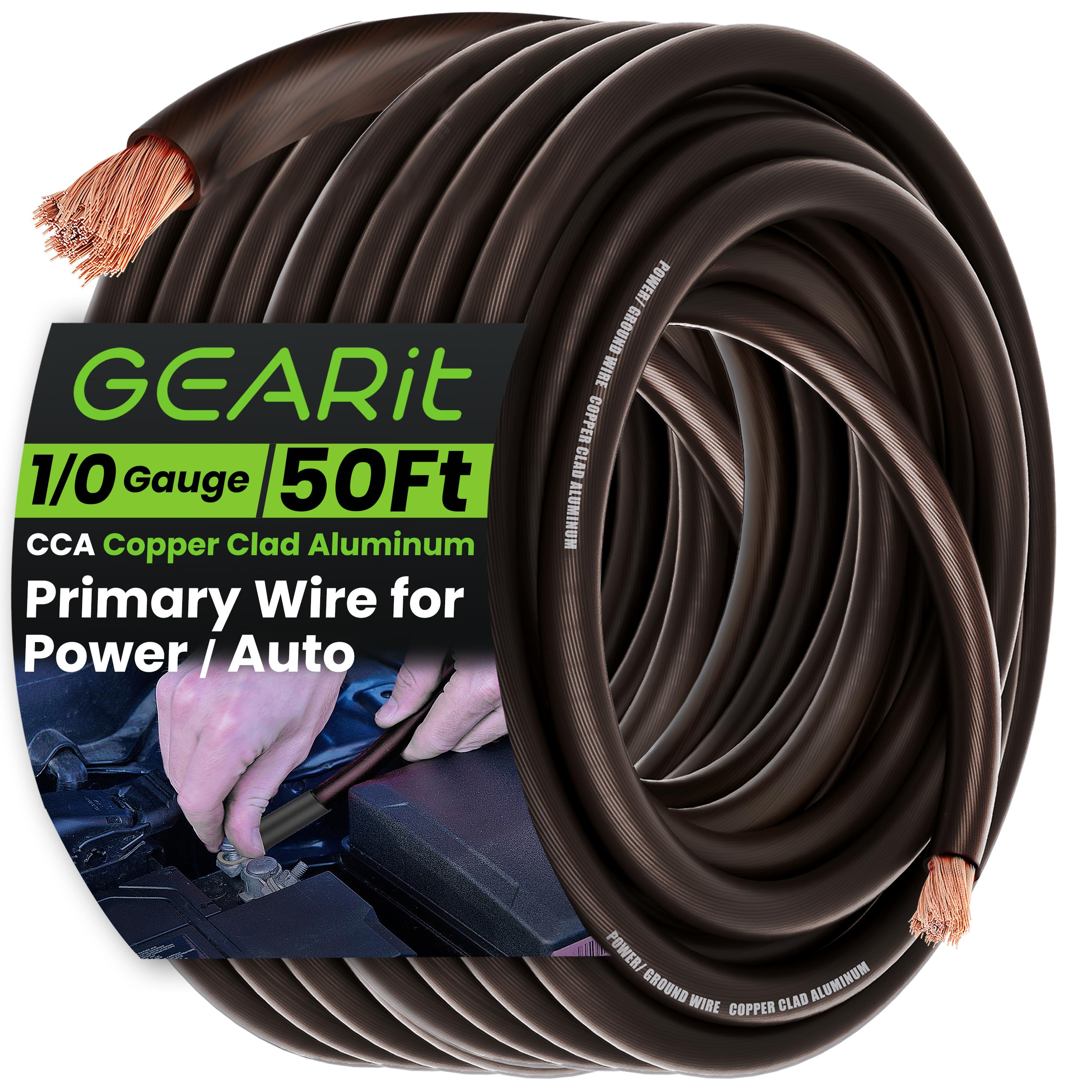 Wire Gearit Calibre 1/0 (15 M)  Aluminio Revestido De Cobre  Cca  Negro - Venta Internacional.