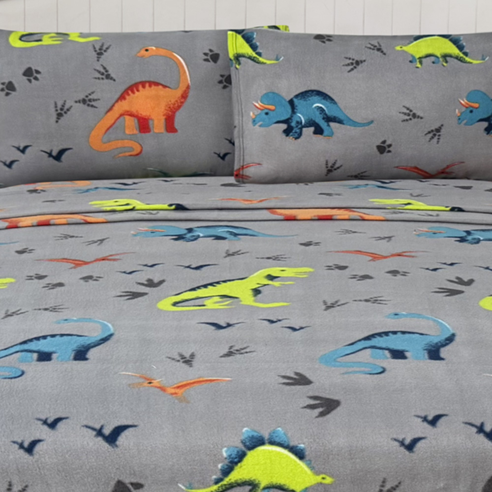 Foto 4 | Juego De Sábana Polar Matrimonial Elefantito Hogar Rex Color Gris Invernal Dinosaurios