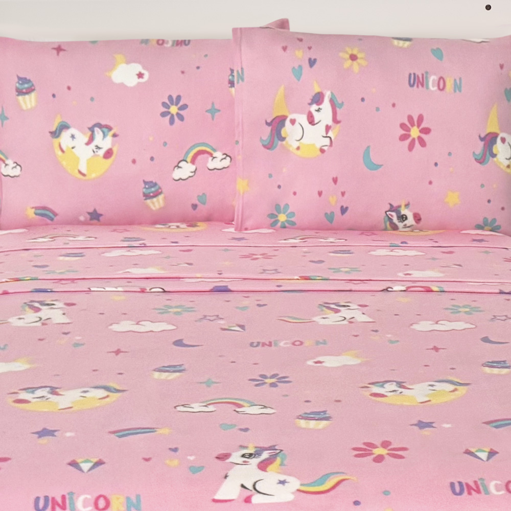 Foto 5 pulgar | Juego De Sábana Polar Matrimonial Elefantito Hogar Unicornio Color Rosa Invernal