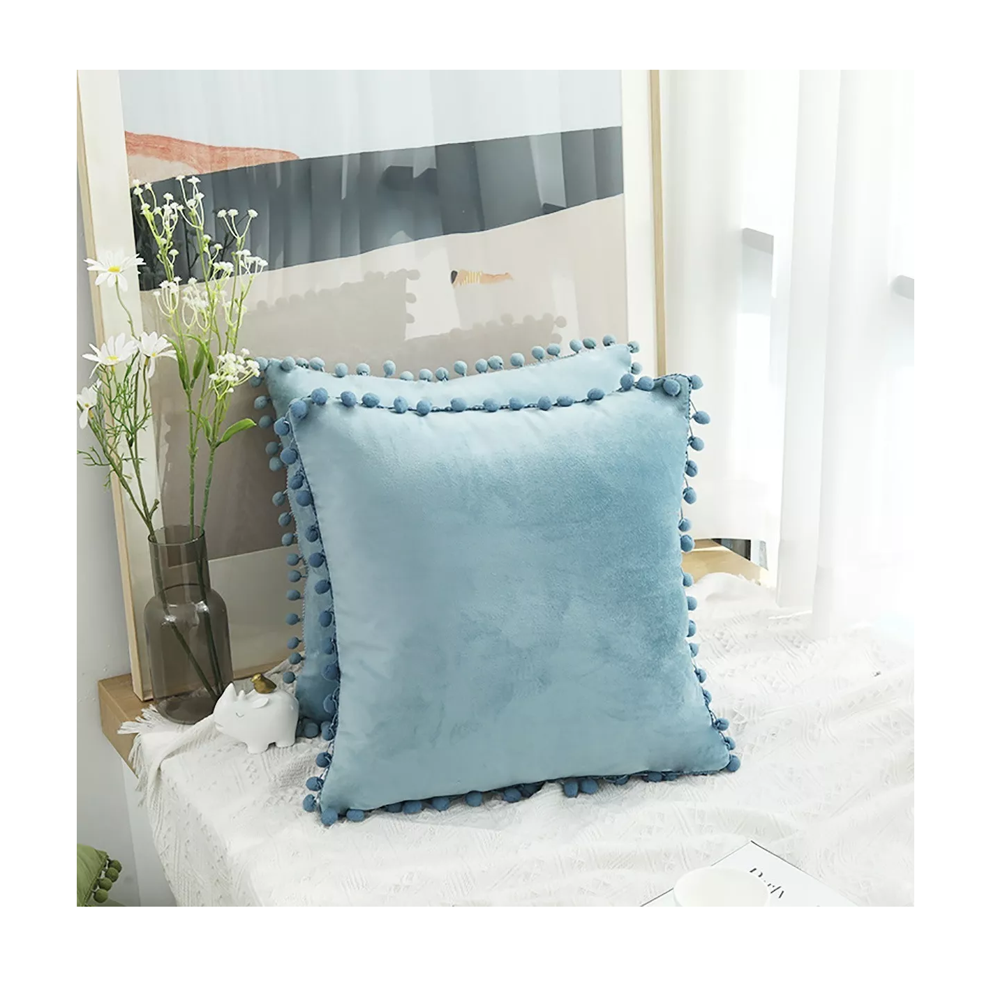 Foto 6 pulgar | Fundas Para Cojines Decorativos De Terciopelo 45 X 45 Cm 2 Pzs, Azul
