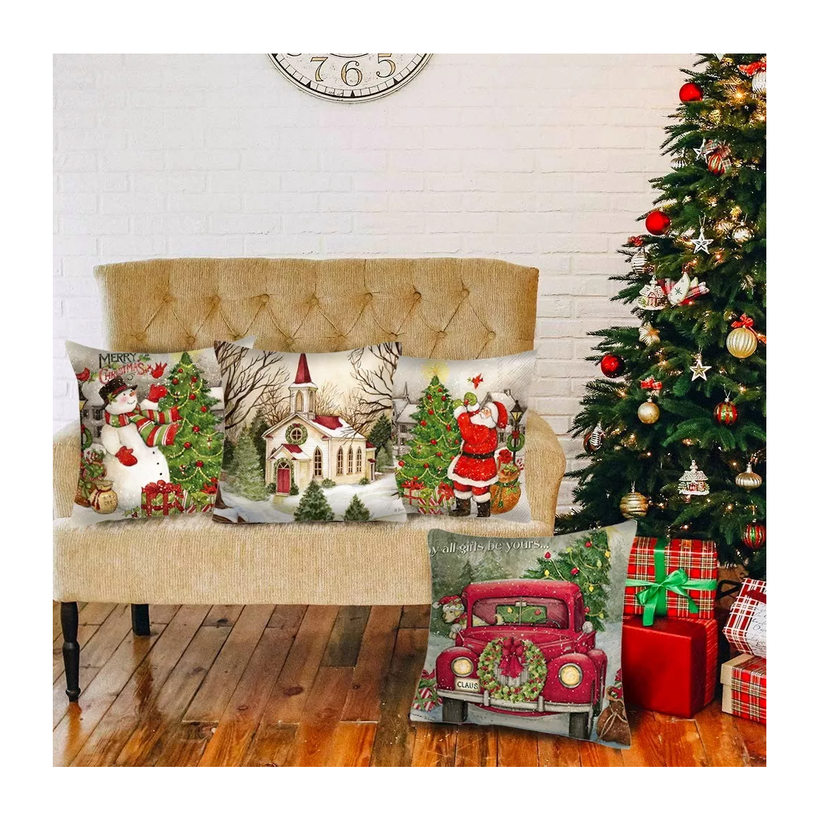 Foto 3 pulgar | Fundas De Almohada Estampadas Navideñas 4 Piezas, Combinacion De Colores