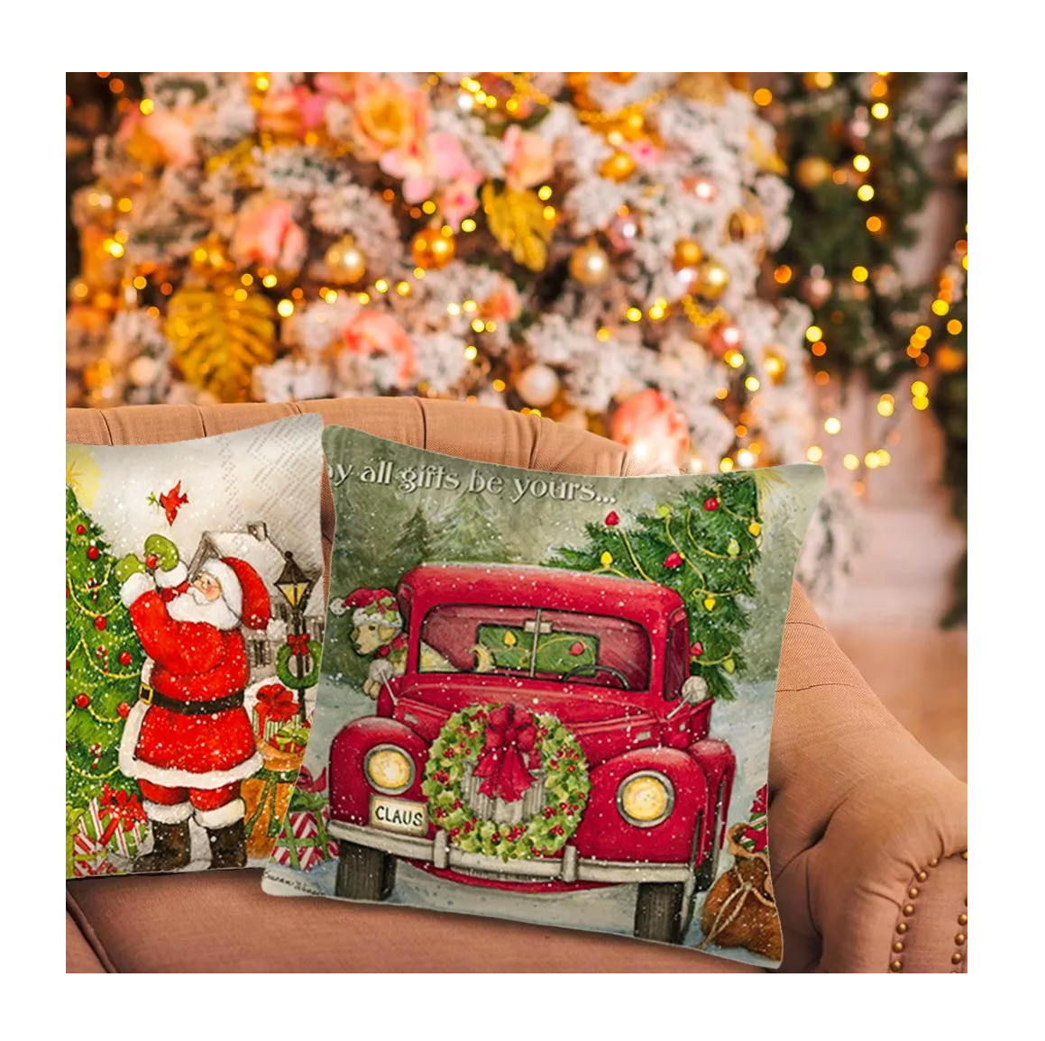Foto 5 pulgar | Fundas De Almohada Estampadas Navideñas 4 Piezas, Combinacion De Colores