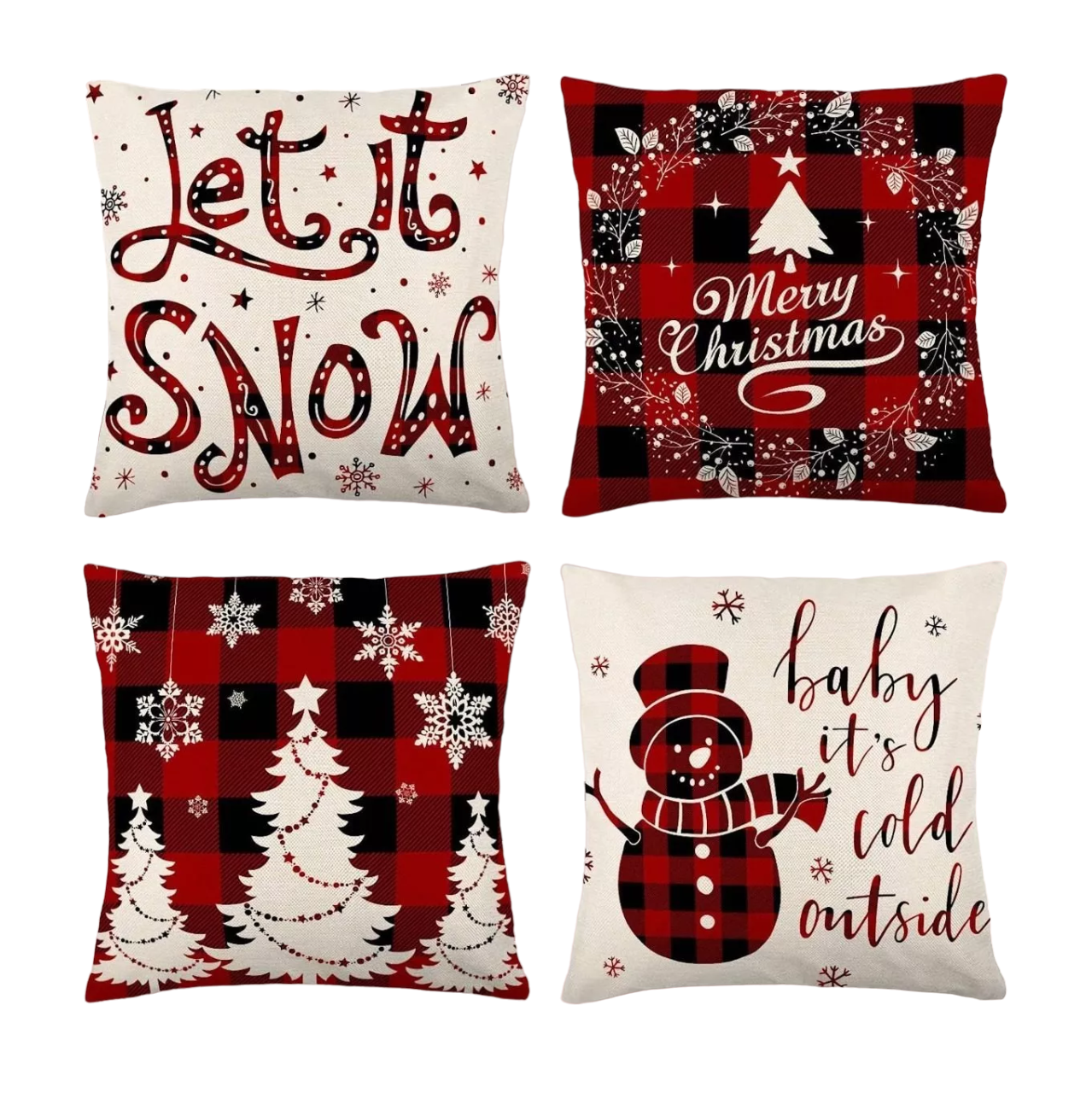 Fundas De Almohada De Lino Para El Día De Navidad 45 Cm Blanco, Negro, Rojo
