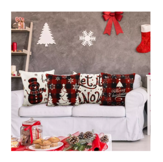 Foto 3 | Fundas De Almohada De Lino Para El Día De Navidad 45 Cm Blanco, Negro, Rojo