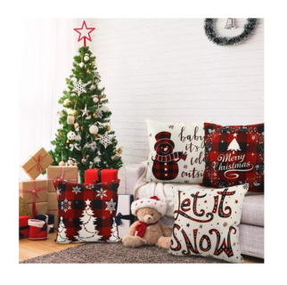 Foto 4 | Fundas De Almohada De Lino Para El Día De Navidad 45 Cm Blanco, Negro, Rojo