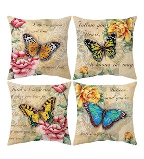 Foto 1 | Fundas De Cojínes De Algodón Doble Lado Mariposa Retro 4 Pz Mariposa