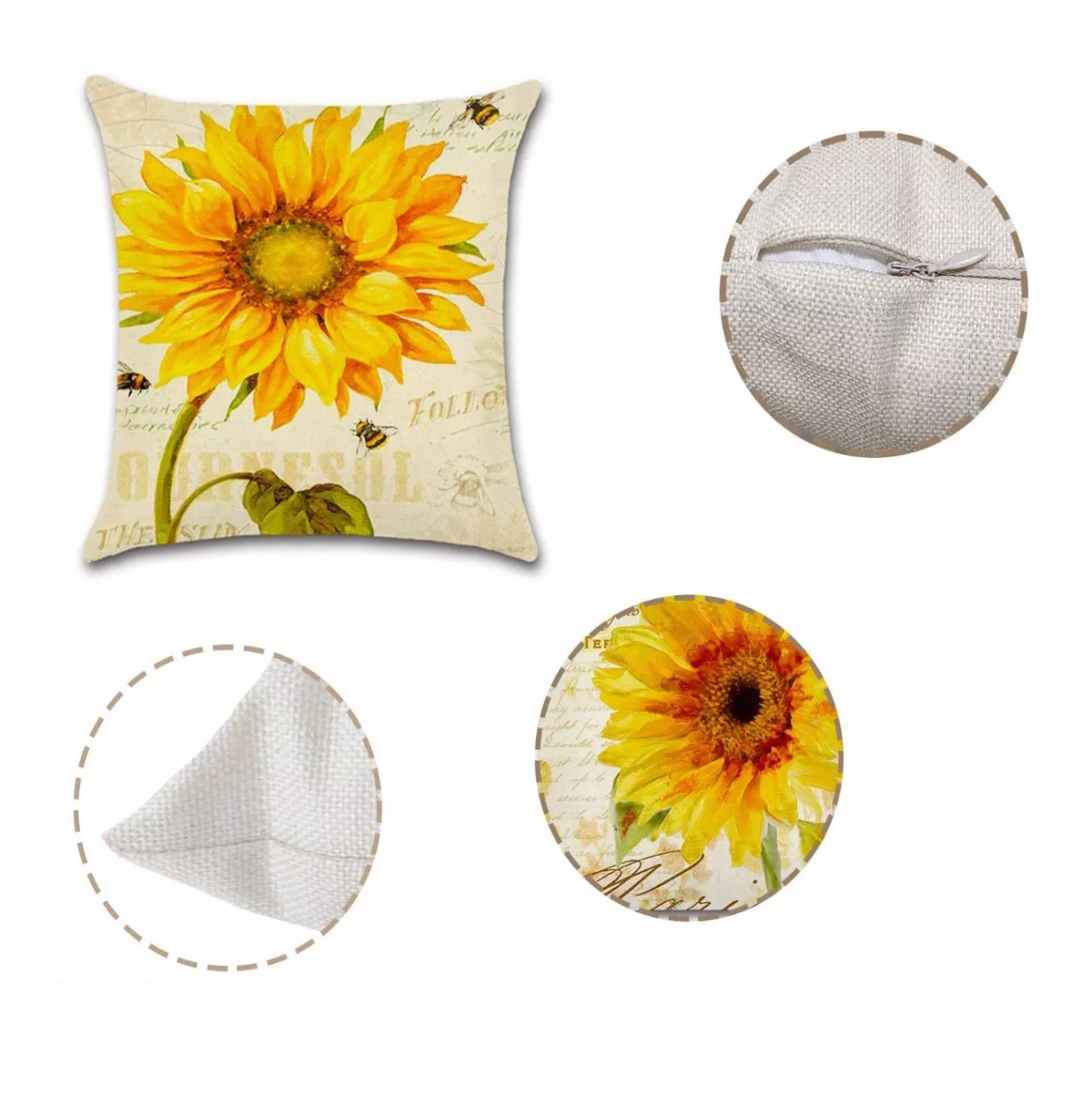 Foto 3 pulgar | Fundas De Cojínes De Algodón Y Lino Doble Lado Girasoles 4 Pz