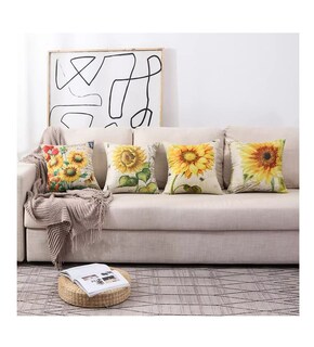 Foto 4 | Fundas De Cojínes De Algodón Y Lino Doble Lado Girasoles 4 Pz