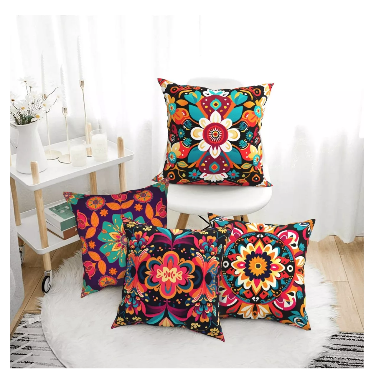 Foto 4 pulgar | Fundas Para Cojines Decoración 45x45 Cm 4 Pzs, Mexicano Floral