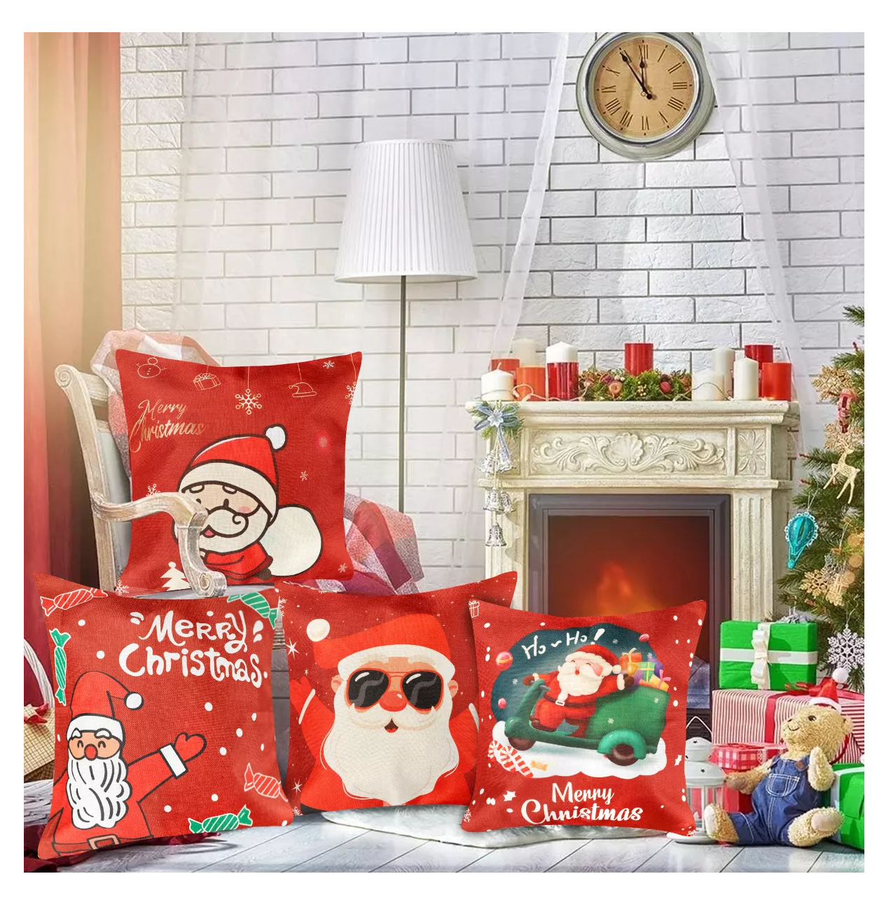 Foto 4 pulgar | Juego De 4 Fundas De Almohada De Navidad De 45 X 45 Cm Rojo