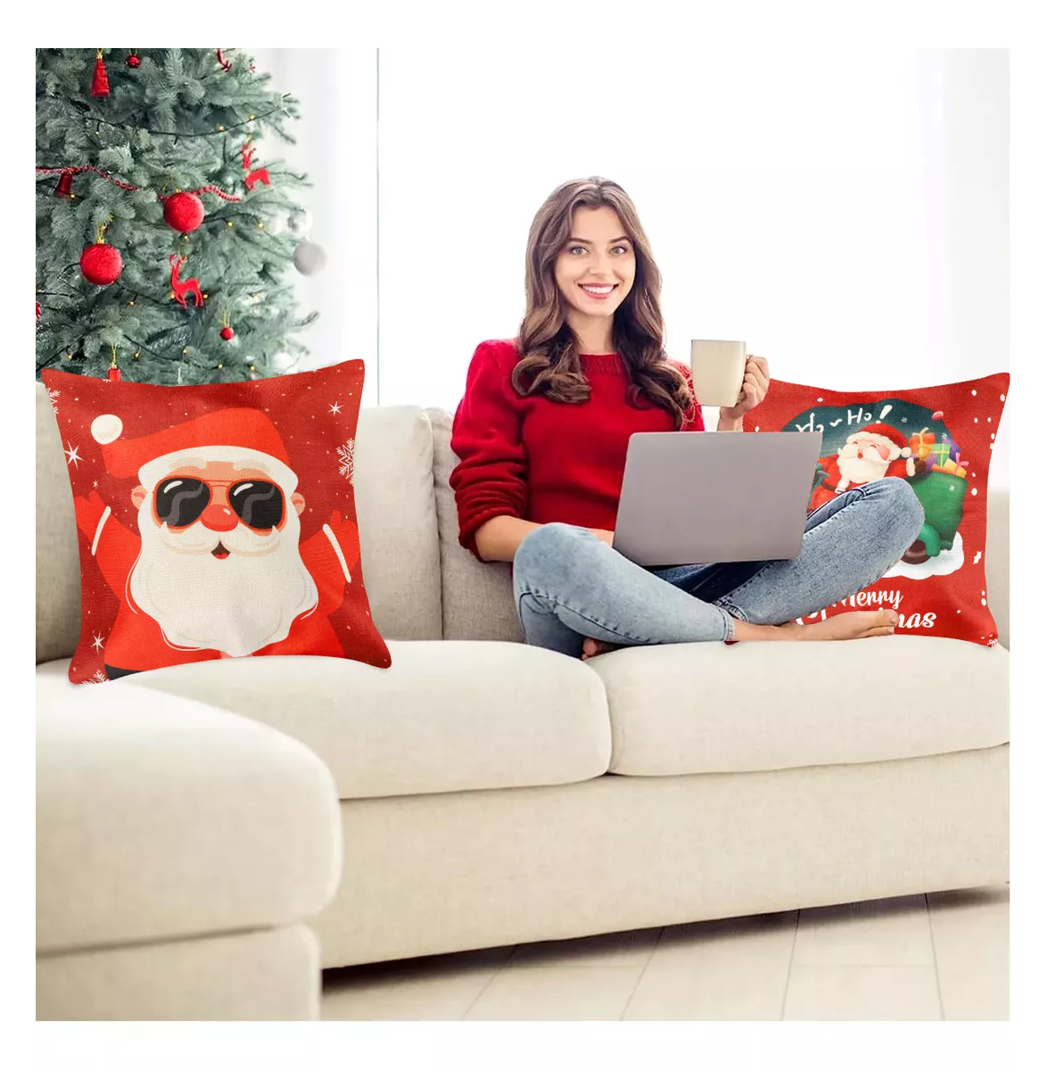 Foto 5 pulgar | Juego De 4 Fundas De Almohada De Navidad De 45 X 45 Cm Rojo