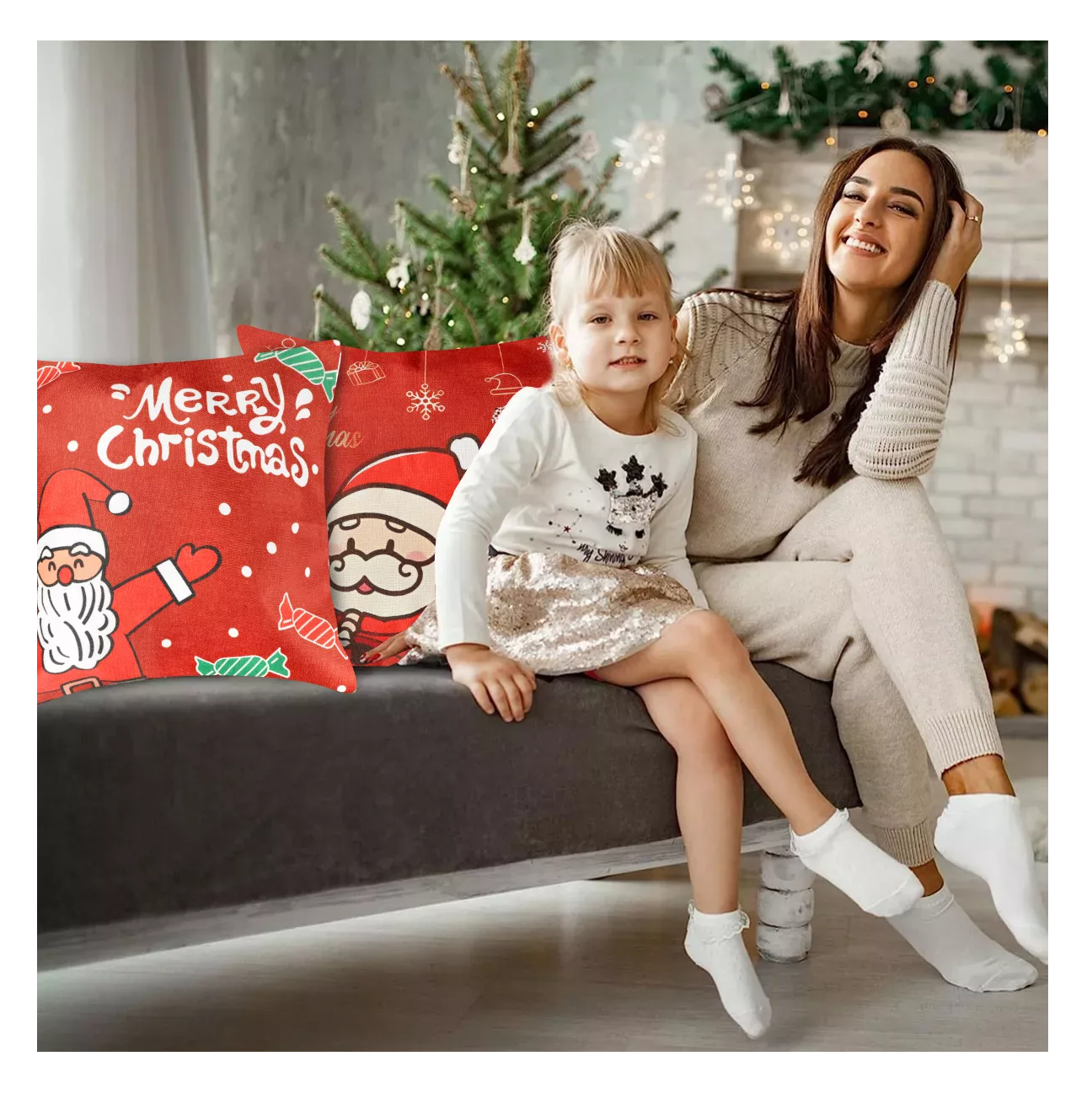 Foto 6 pulgar | Juego De 4 Fundas De Almohada De Navidad De 45 X 45 Cm Rojo