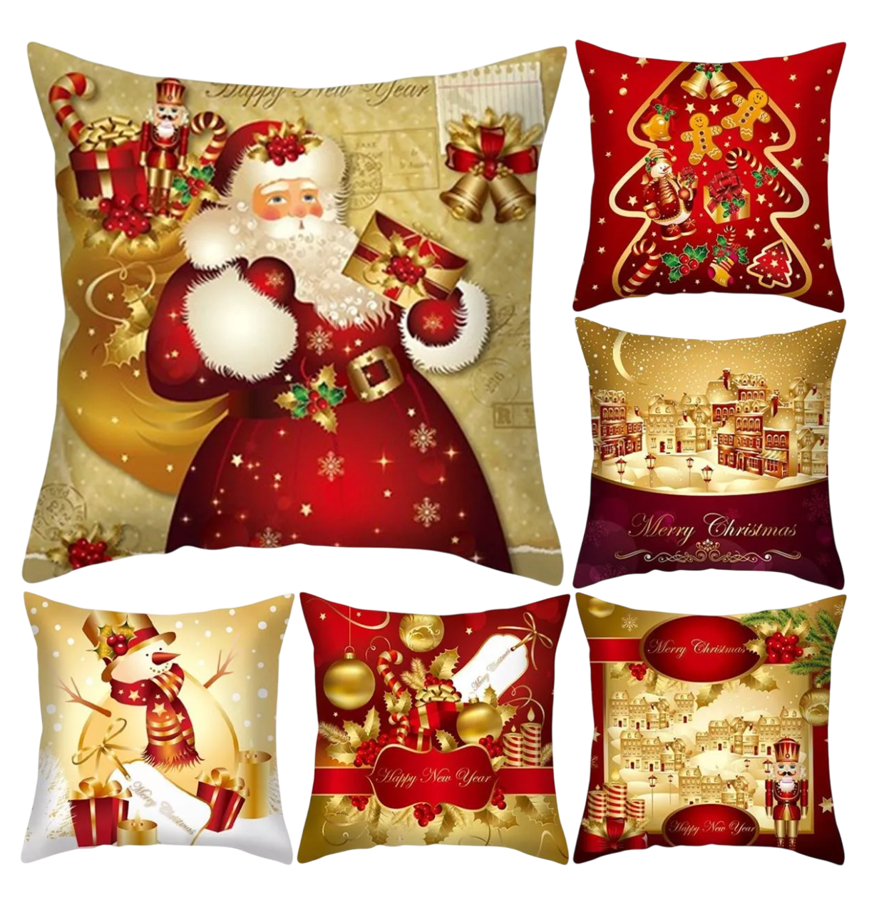 Foto 2 pulgar | Fundas Para Cojines Navideños Decorativos Fundas Almohadas 6 Pzs, Estilo B Dorado Rojo