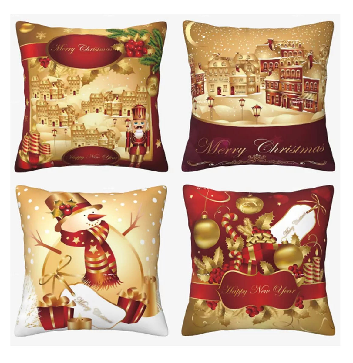 Foto 3 pulgar | Fundas Para Cojines Navideños Decorativos Fundas Almohadas 6 Pzs, Estilo B Dorado Rojo