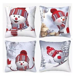 Foto 2 | Fundas Para Cojines Navideños Decorativos Fundas Almohadas 6 Pzs, Blanco Muñeco Nieve