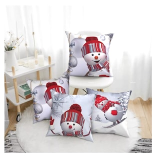 Foto 5 | Fundas Para Cojines Navideños Decorativos Fundas Almohadas 6 Pzs, Blanco Muñeco Nieve