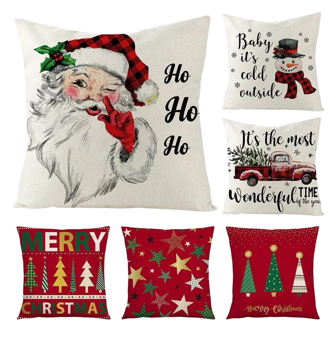 Foto 2 pulgar | Fundas Navideñas Cojines Decorativos Fundas Almohadas 6 Pzs Lino 3 Blanco 3 Rojas