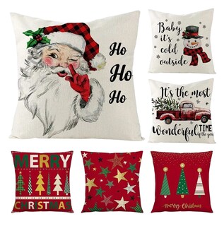 Foto 1 | Fundas Navideñas Cojines Decorativos Fundas Almohadas 6 Pzs Lino 3 Blanco 3 Rojas