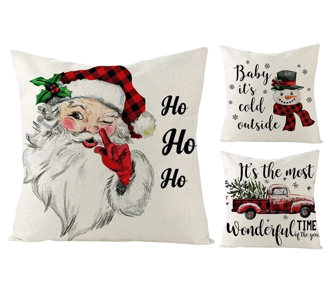 Foto 3 pulgar | Fundas Navideñas Cojines Decorativos Fundas Almohadas 6 Pzs Lino 3 Blanco 3 Rojas