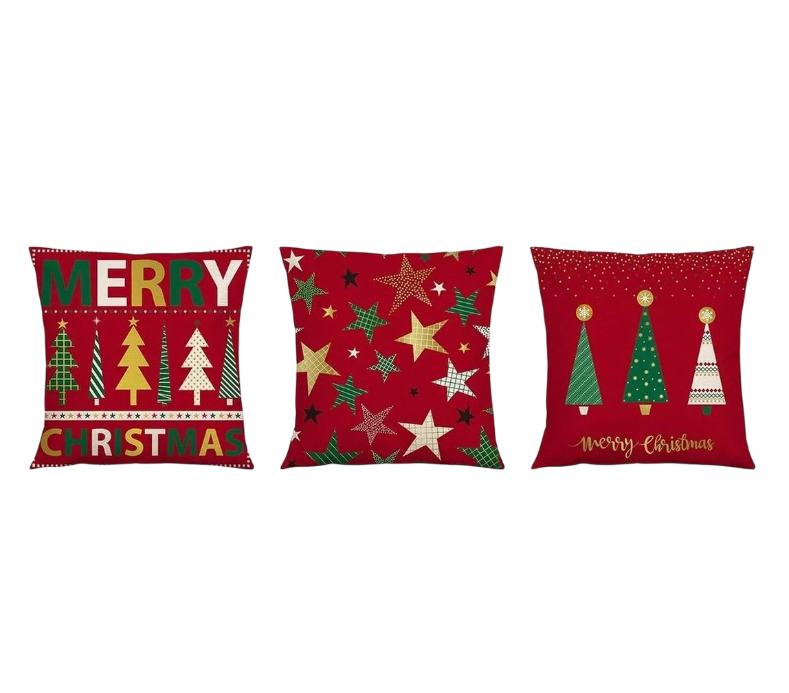 Foto 3 | Fundas Navideñas Cojines Decorativos Fundas Almohadas 6 Pzs Lino 3 Blanco 3 Rojas