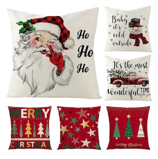 Foto 1 | Fundas Navideñas Cojines Decorativos Fundas Almohadas 6 Pzs Lino 3 Blanco 3 Rojas
