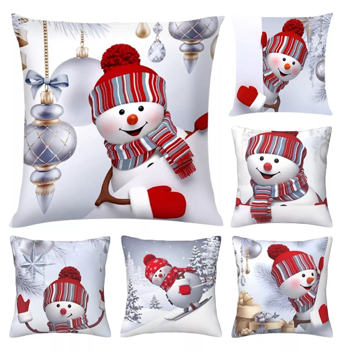 Foto 2 pulgar | Fundas Para Cojines Navideños Decorativos Fundas Almohadas 6 Pzs, Blanco Muñeco Nieve