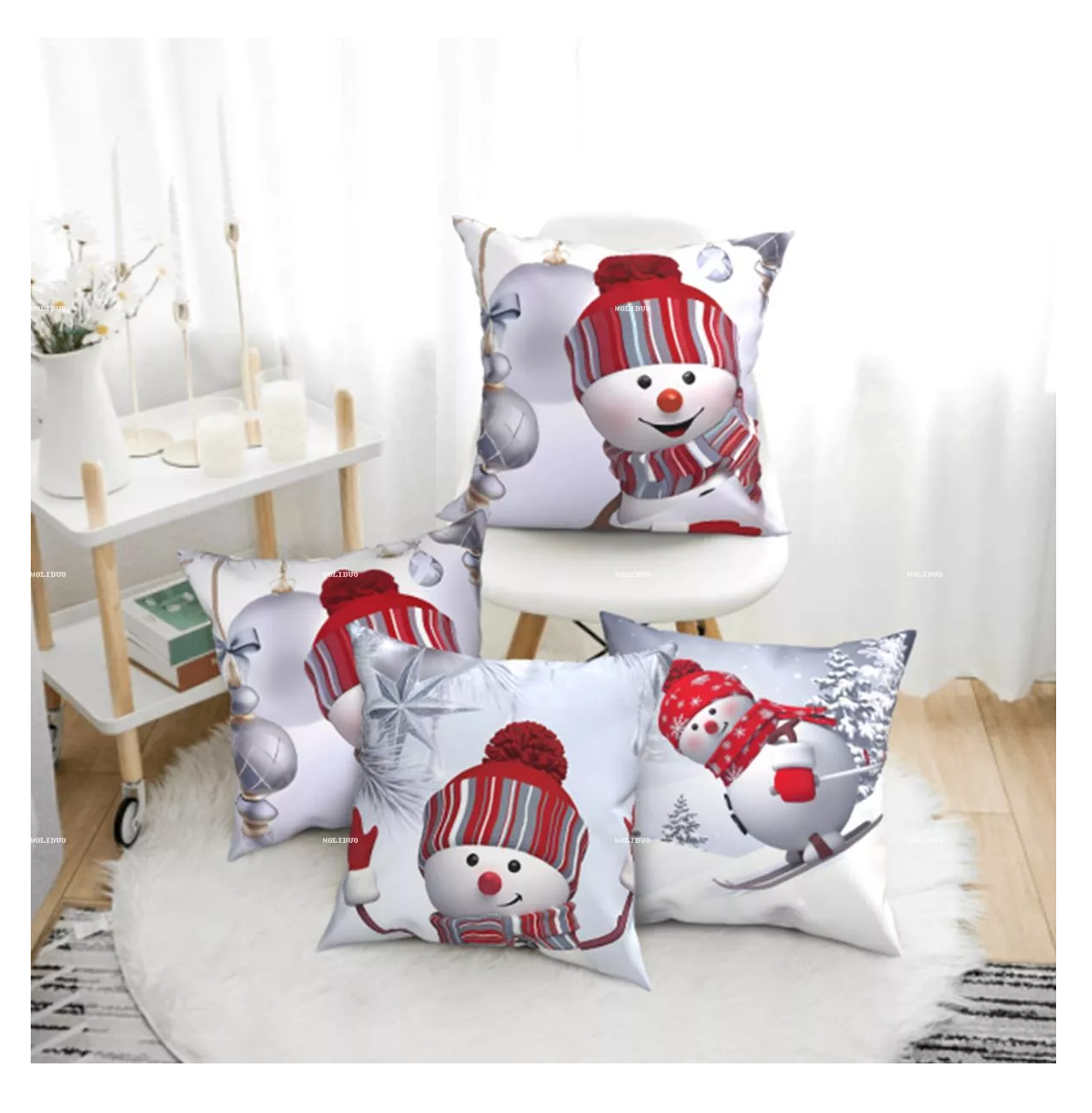 Foto 6 pulgar | Fundas Para Cojines Navideños Decorativos Fundas Almohadas 6 Pzs, Blanco Muñeco Nieve