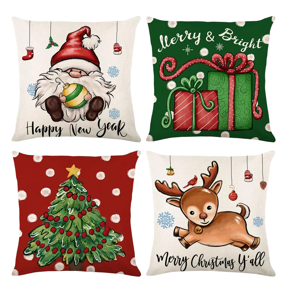 Fundas De Almohada Cojín De Lino Con Cascanueces Navidad 4 Pzs Multicolor
