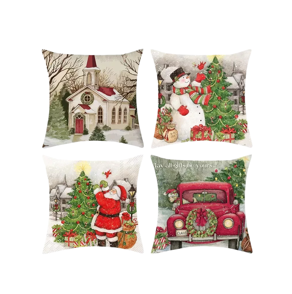 Foto 2 pulgar | Fundas de Almohada Estampadas Navideñas 4 Piezas