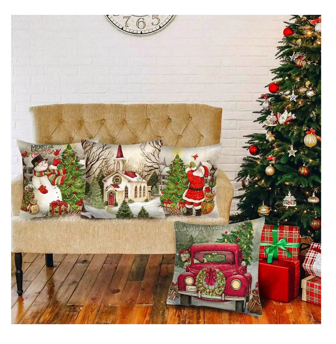 Foto 3 pulgar | Fundas de Almohada Estampadas Navideñas 4 Piezas
