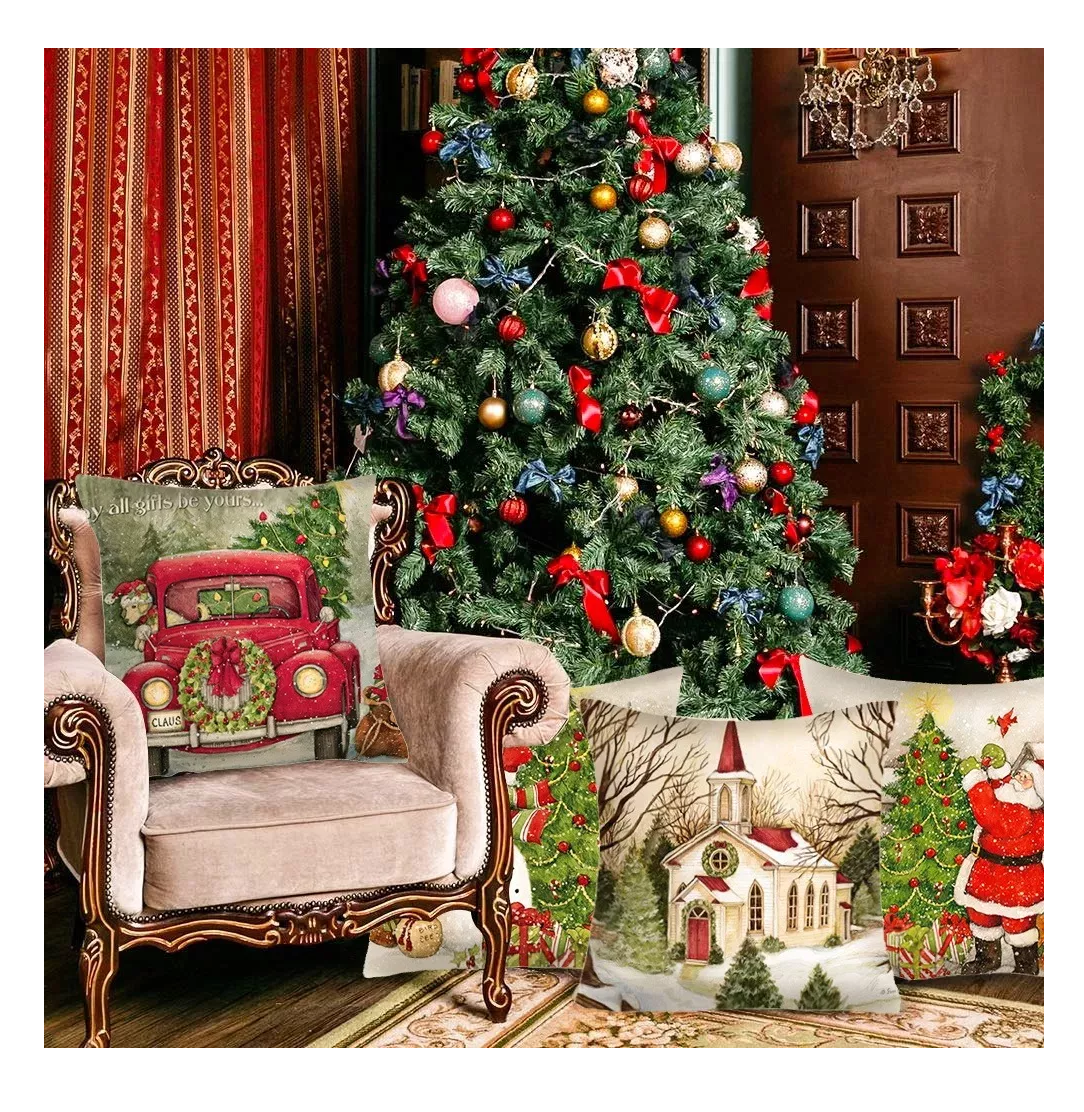 Foto 4 pulgar | Fundas de Almohada Estampadas Navideñas 4 Piezas