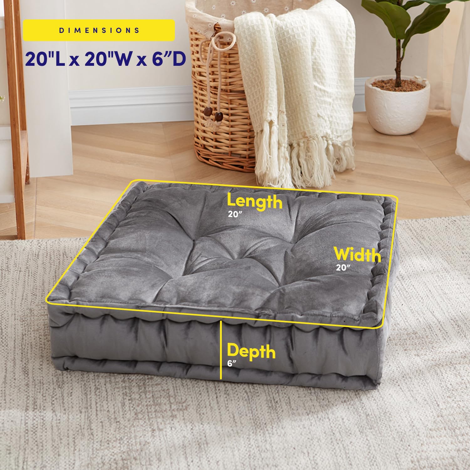 Foto 4 | Almohada De Suelo Sweet Home Collection, Grande, Cuadrada, Gris, 6 Pulgadas - Venta Internacional.