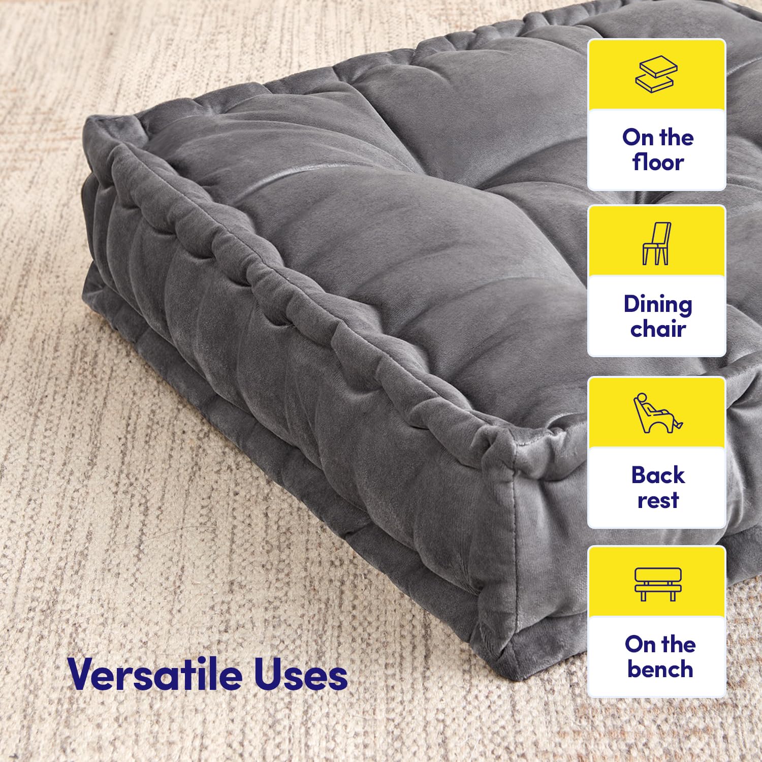Foto 5 | Almohada De Suelo Sweet Home Collection, Grande, Cuadrada, Gris, 6 Pulgadas - Venta Internacional.