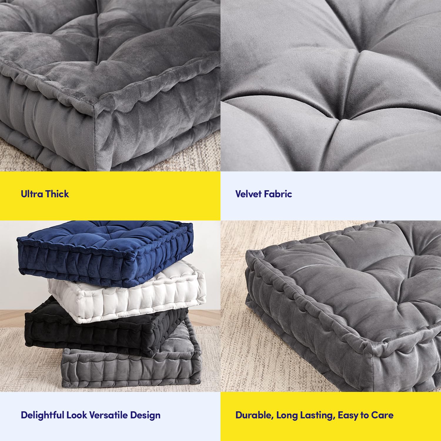 Foto 7 pulgar | Almohada De Suelo Sweet Home Collection, Grande, Cuadrada, Gris, 6 Pulgadas - Venta Internacional.