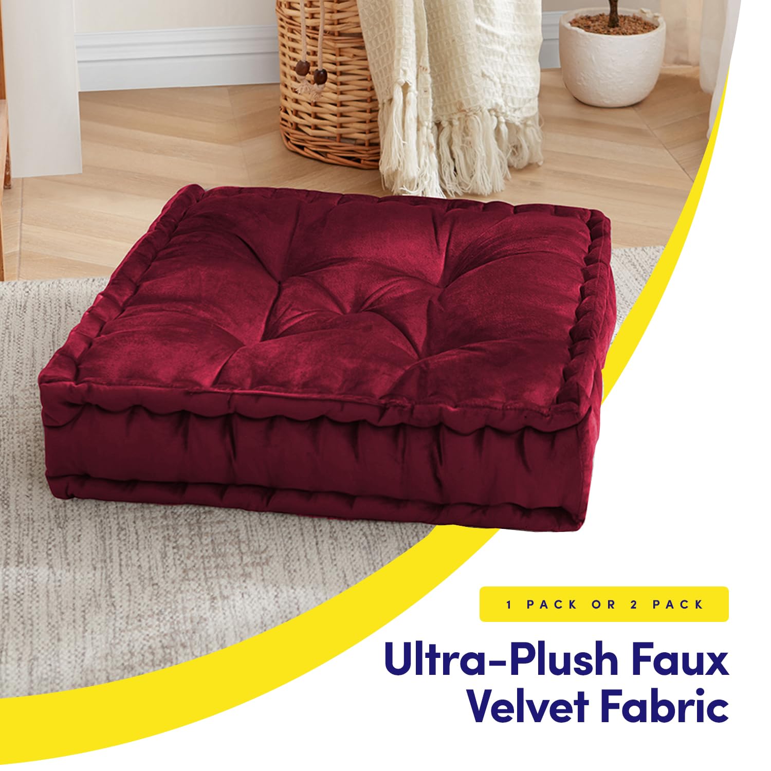 Foto 2 | Almohada De Suelo Sweet Home Collection, Cuadrada, Grande, Color Rojo Burdeos - Venta Internacional.