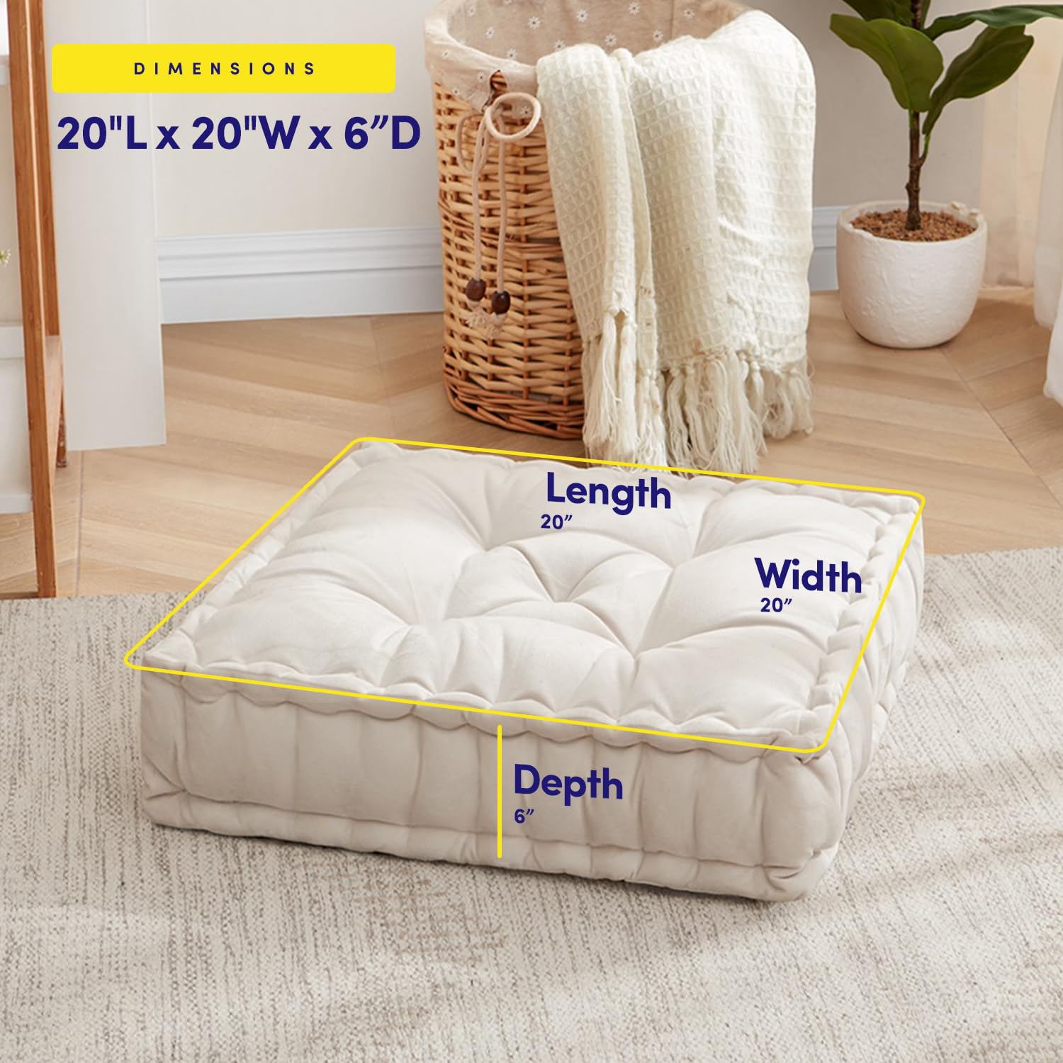 Foto 5 pulgar | Almohada De Suelo Sweet Home Collection, Grande, Cuadrada, Color Marfil, Paquete De 2 - Venta Internacional.