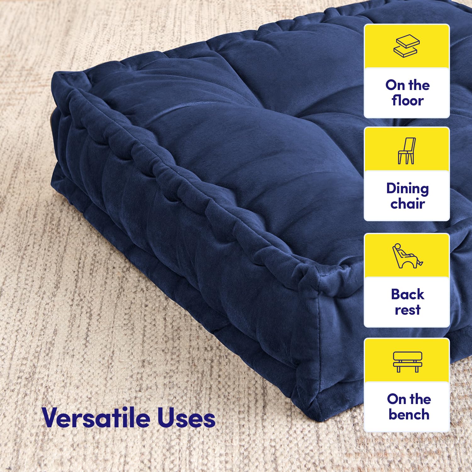 Foto 5 | Almohada De Suelo De La Colección Sweet Home, Grande, Cuadrada, Azul Marino - Venta Internacional.