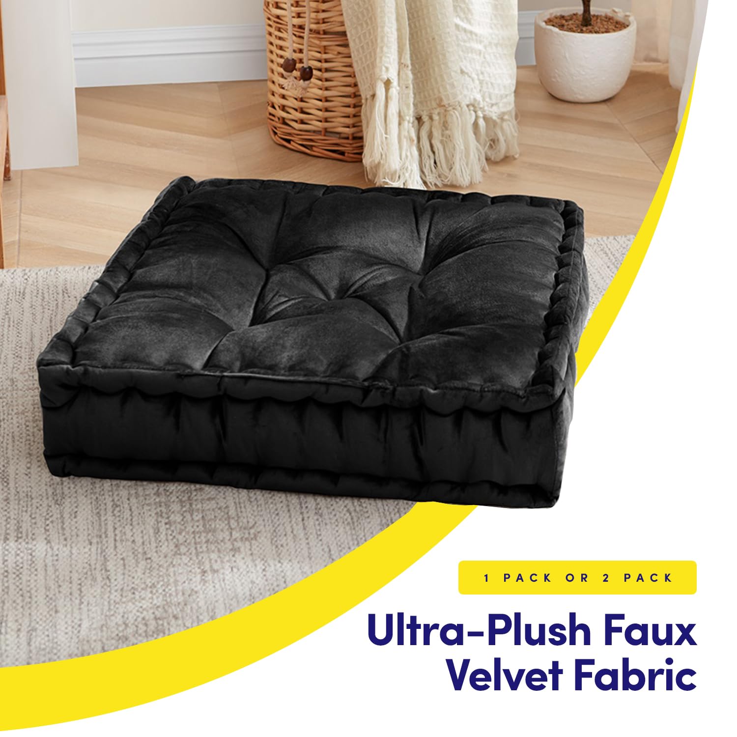 Foto 3 pulgar | Almohada De Suelo Sweet Home Collection, Cuadrada, Grande, Paquete De 2 Unidades, Color Negro - Venta Internacional.