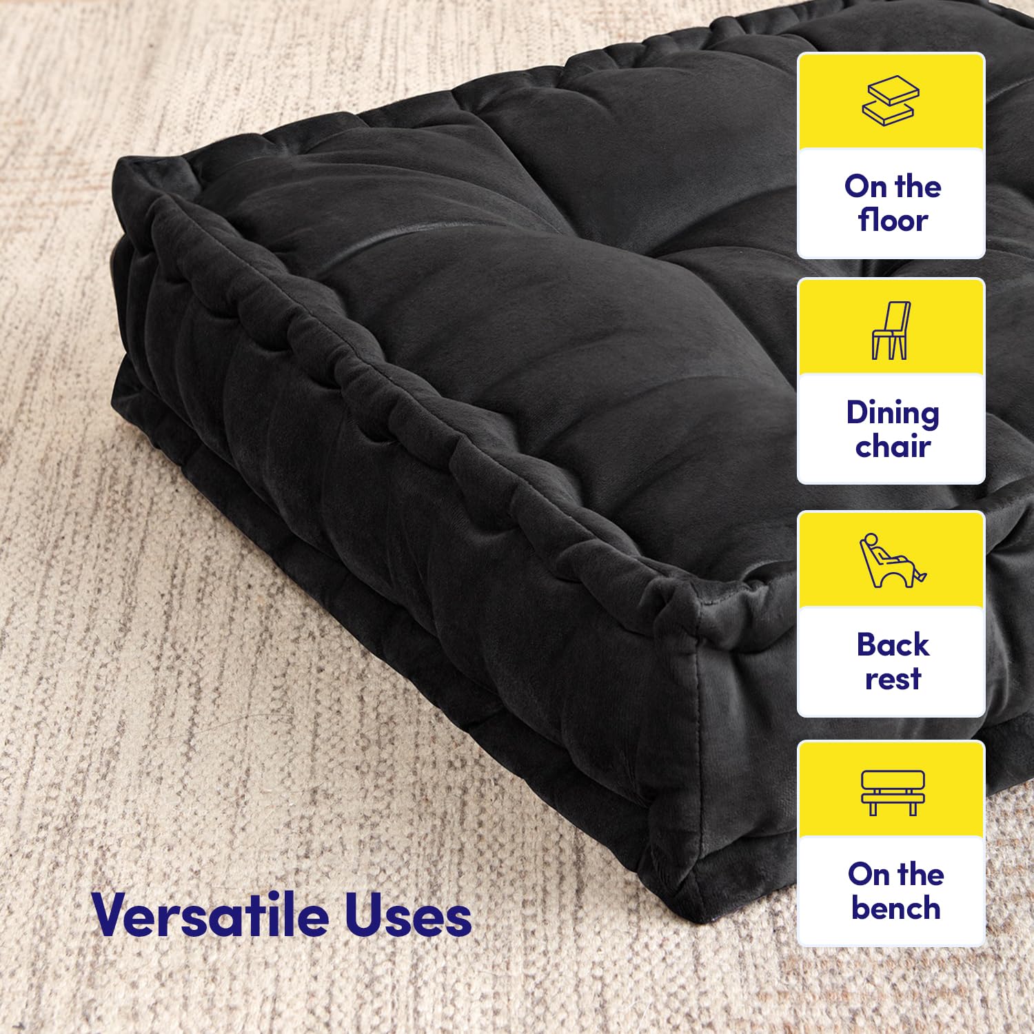 Foto 5 | Almohada De Suelo Sweet Home Collection, Cuadrada, Grande, Paquete De 2 Unidades, Color Negro - Venta Internacional.