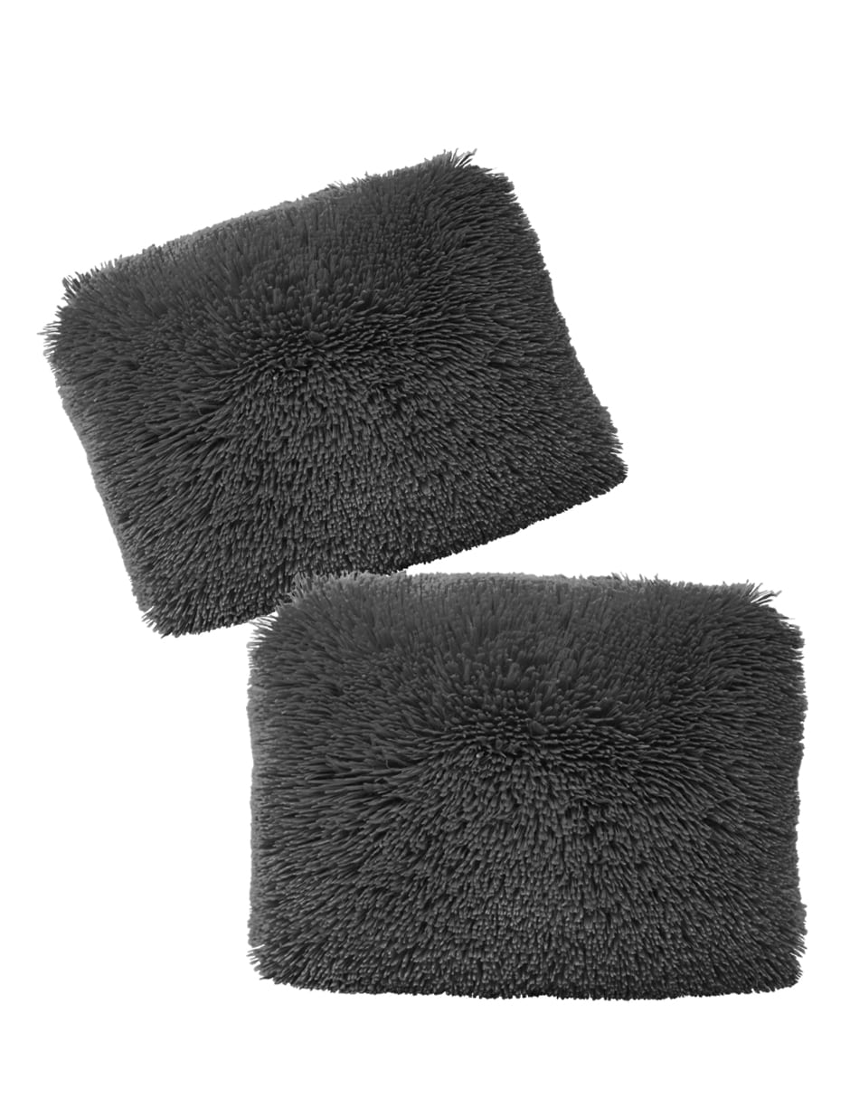Almohada Cojín Decorativo De Pelo Largo Suave Set 2 Piezas Color Gris Oscuro $499