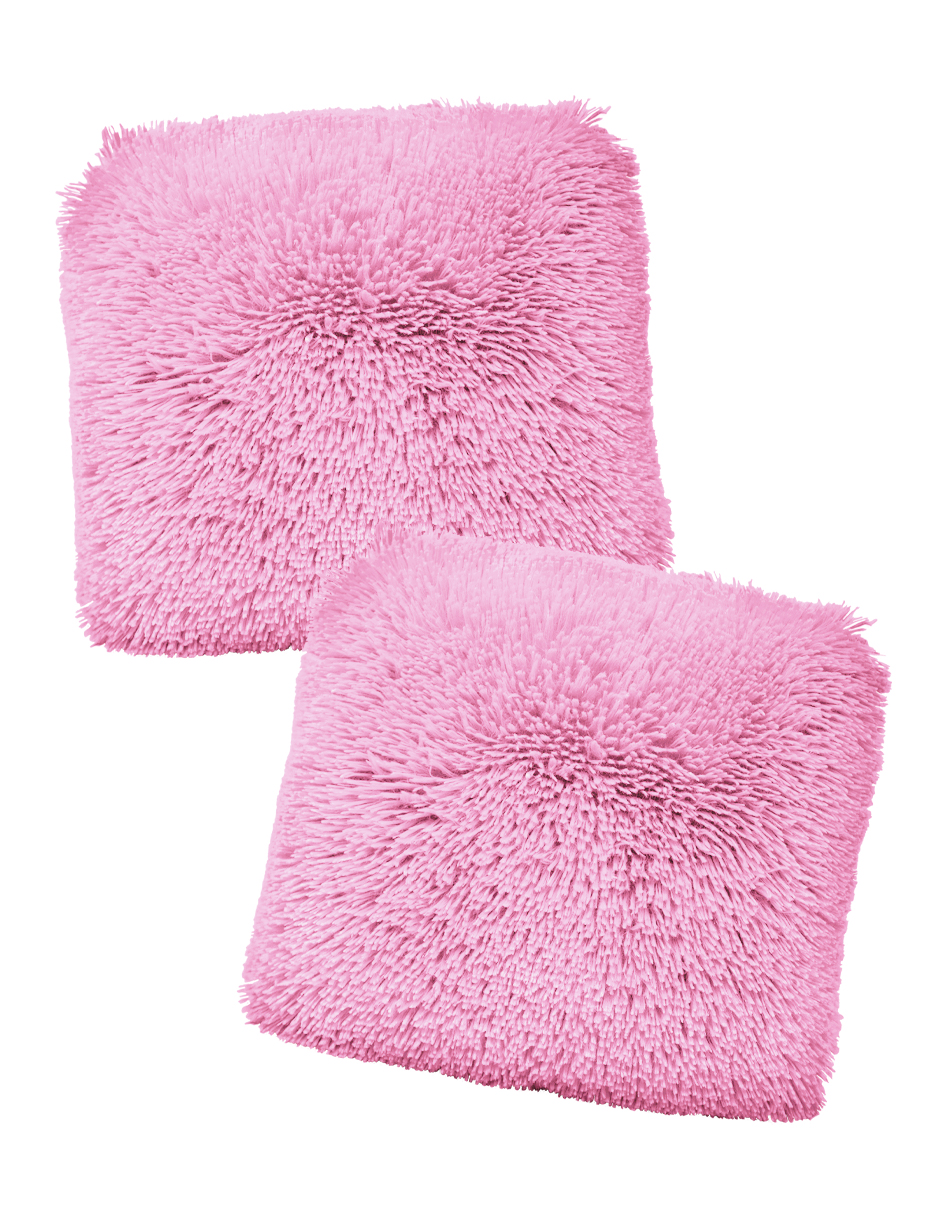 Almohada Cojín Decorativo de Pelo Largo Suave Set 2 Piezas color Rosa Claro