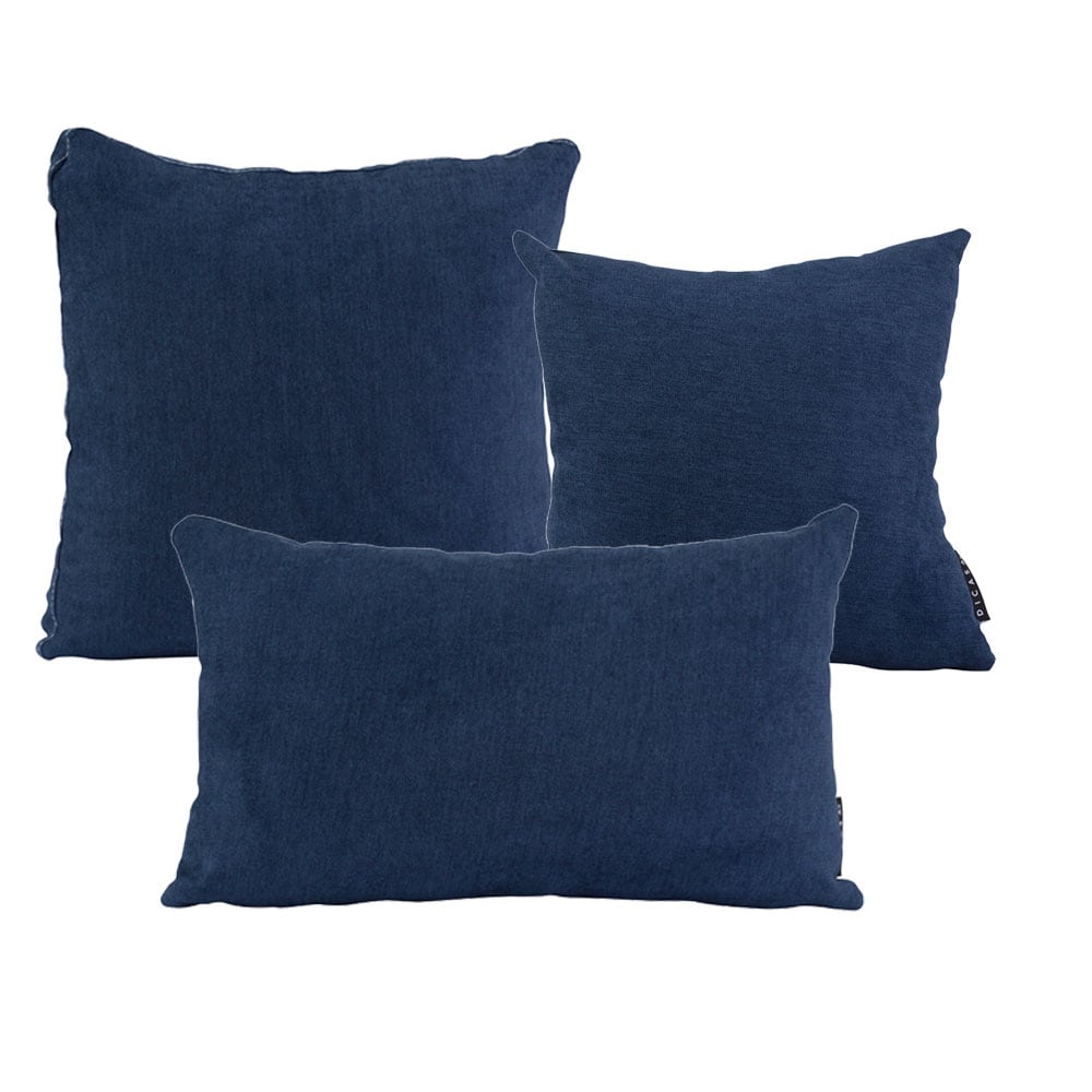 Set de 3 Cojines Decorativos DICASA Bless Alfa Delta Zita color Azul Marino Chico Grande y Rectangular $927