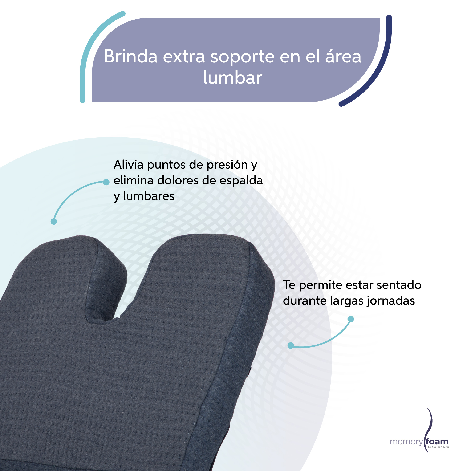 Foto 4 pulgar | Asiento Lumbar Memory Foam Azul Hecha 100% De Memory Foam